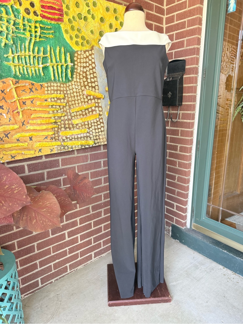 Chiara Boni La Petite Robe Black Jumpsuit with White Bateau Neckline